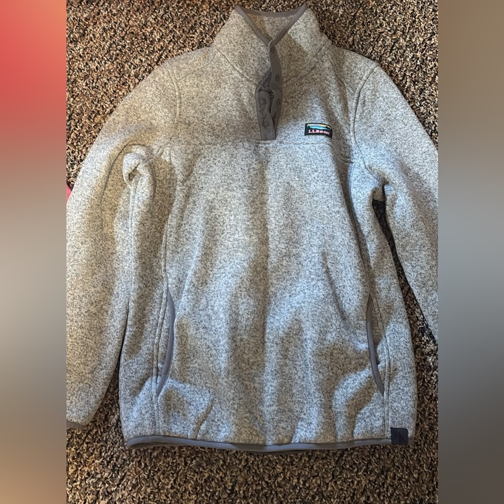 L.L. Bean Gray Heather Fleece Pullover Hoodie